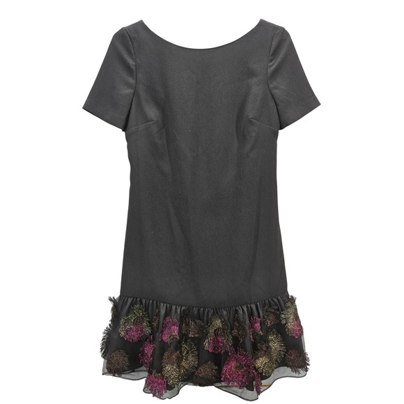 Trina Turk Dresses & Skirts - Trina Turk Black Metallic Floral Ruffle Hem Cocktail Dress Short Sleeve 2 LBD